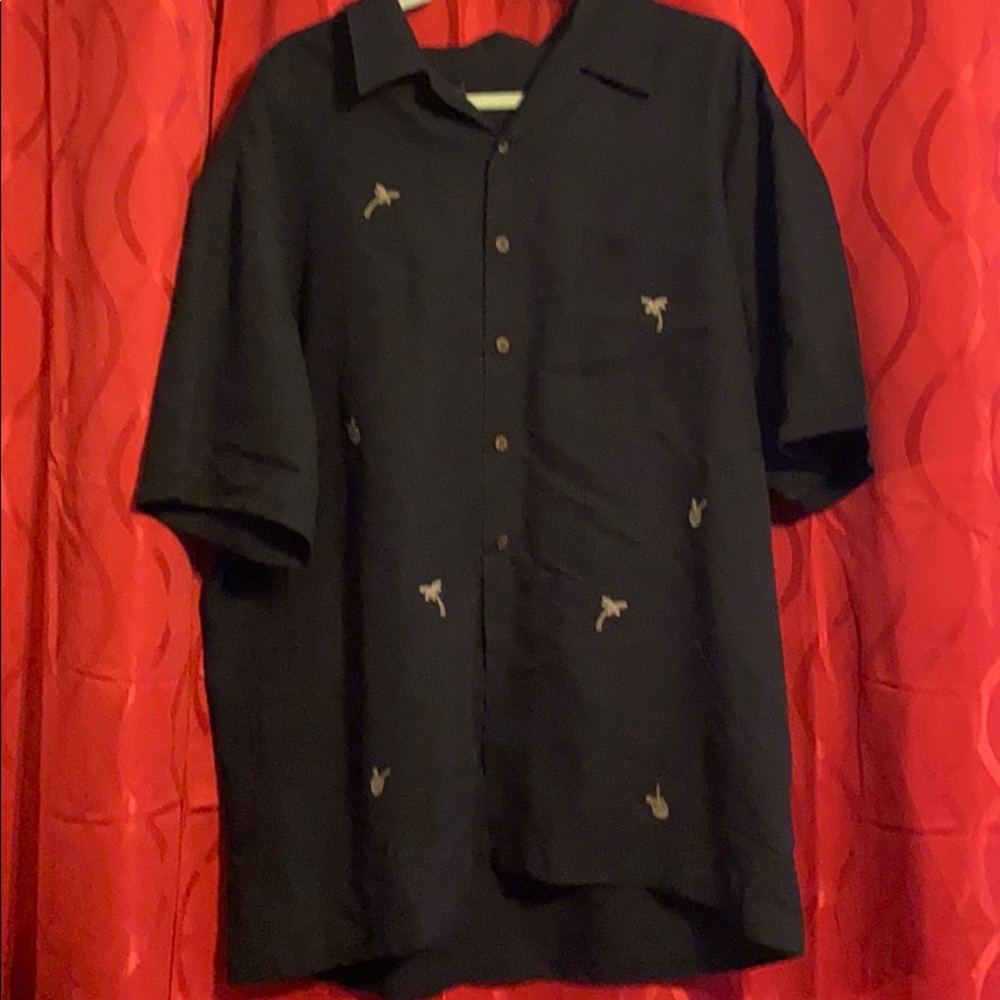 Black Button Down W/ Palm Trees
